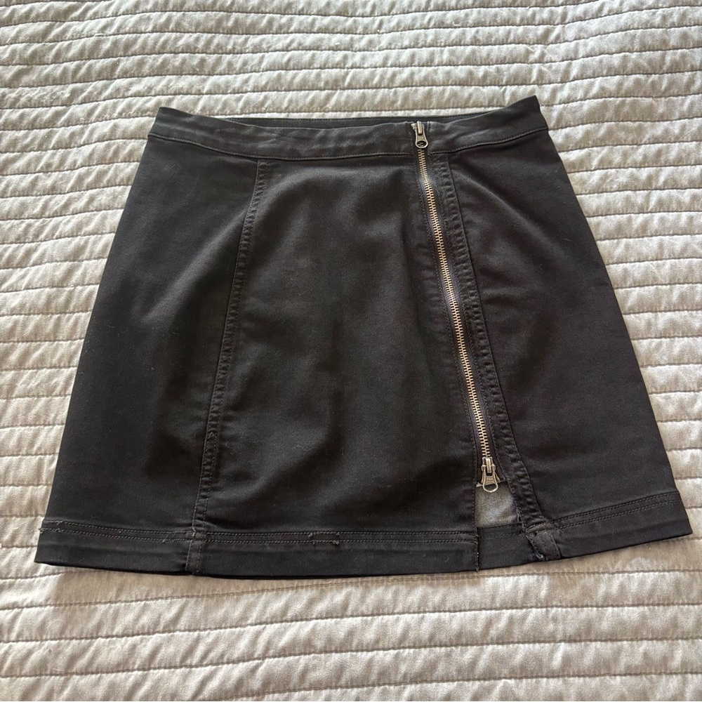 Free People Black Mini Skirt with Exposed Zip